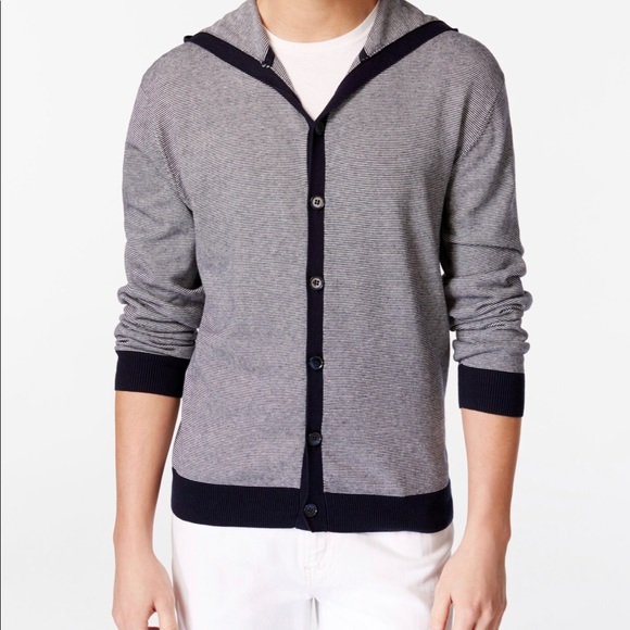 Ryan Seacrest Striped Button Front Hoodie Cardigan - Picture 2 of 6